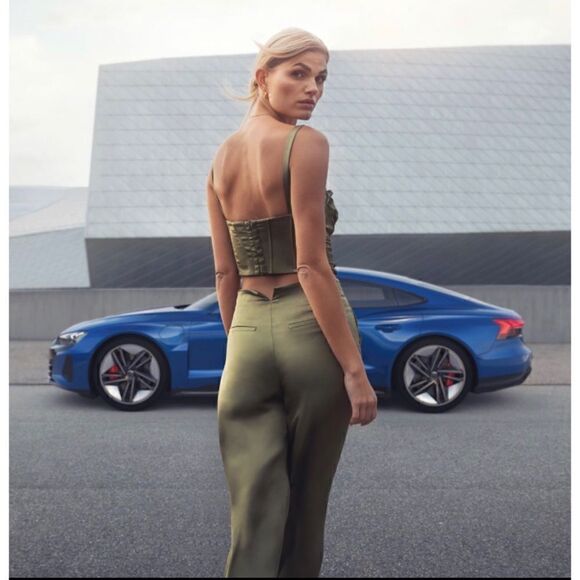 NWT Zara Blogger’s Favorite Green Satin Effect Ruched Draped Corset Top, Size XS - Picture 7 of 16